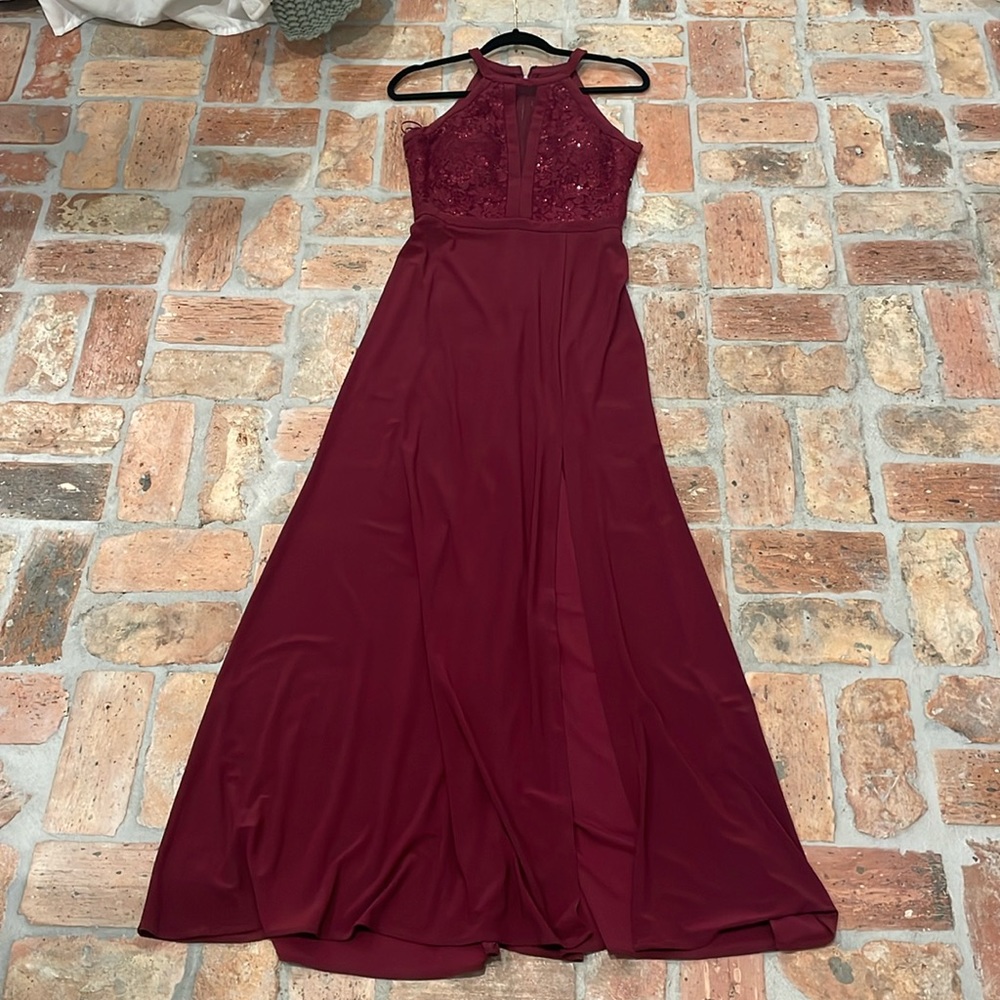 Maroon/burgundy dress with slit